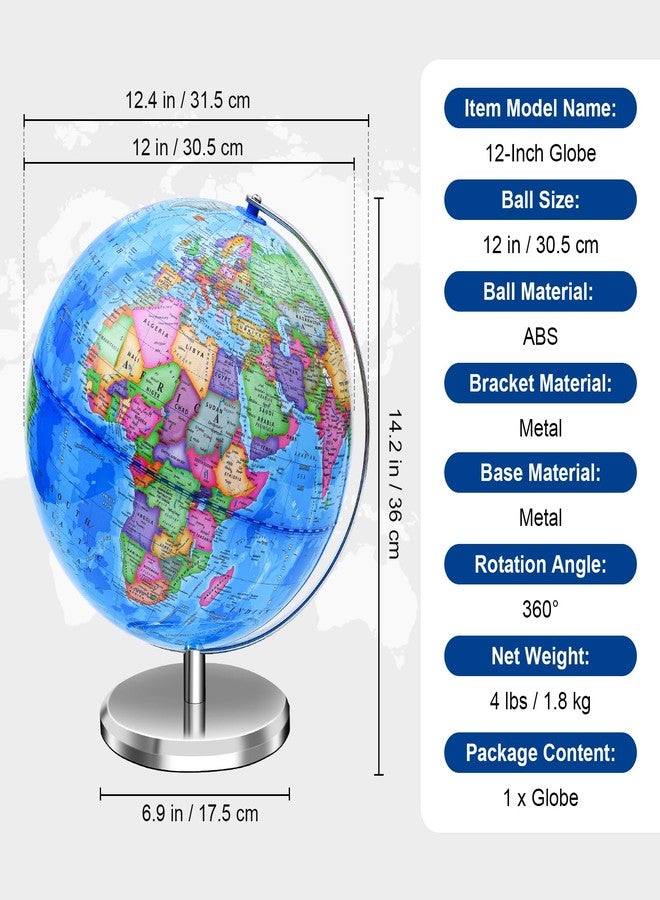 VAP World Globe for Children and Adults, 12 inch Educational Spinning Earth Map with Stand, Self-Assembled Interactive World Globes for Kids Learning, Classroom, Students Desk, Room and Office Decor - Image 2